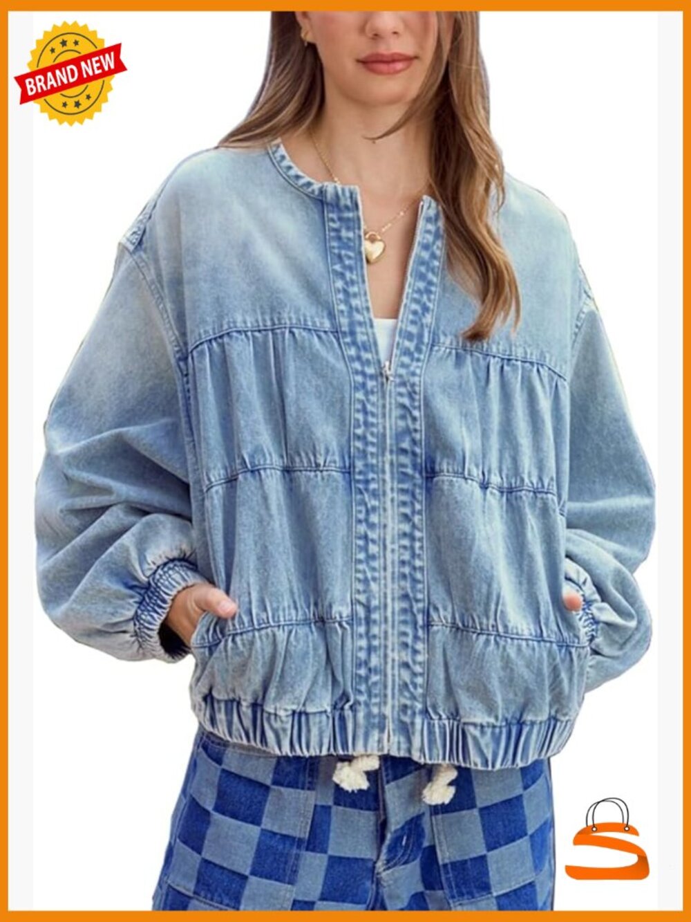 Oversized Floral Denim Bomber Jacket Y2K Jean Coat